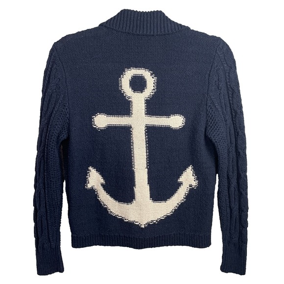 Anthropologie Sweaters - Anthropologie Anchors Away Cardigan Sweater Women XS Cable Knit Nautical Coastal